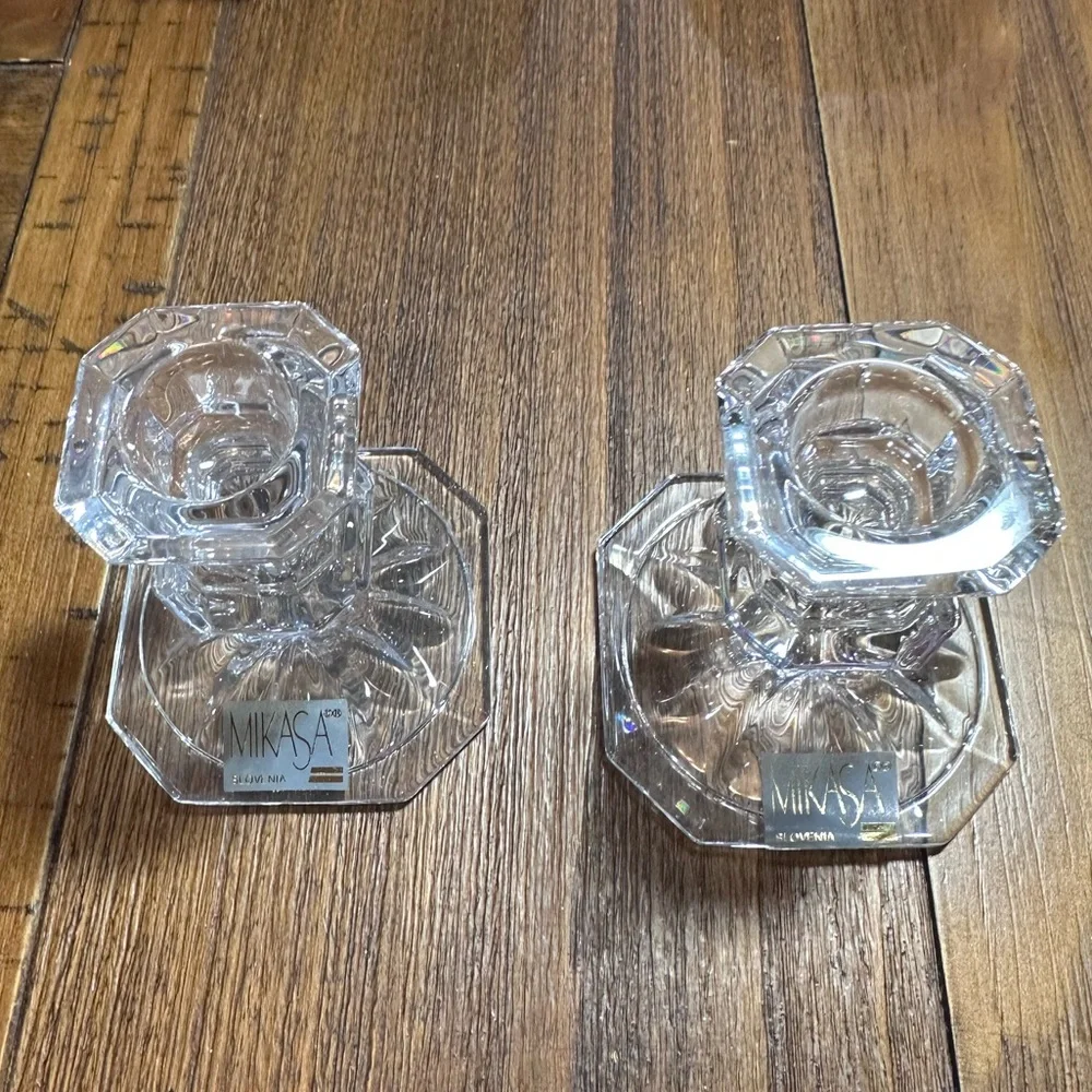 Vintage Mikasa Edinburgh crystal candleholders, set‎ of two.